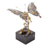 Cubertime DIY Mechanical Butterfly Model Kit - Ash Gleam, Hand-Crank Music Box with Flapping Wings, Collectible Stainless-Steel Art for Desk & Home Decor