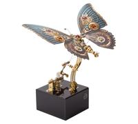 Cubertime DIY Mechanical Butterfly Model Kit - Crimson Flutter, Hand-Crank Music Box with Flapping Wings, Collectible Stainless-Steel Art for Desk & Home Decor