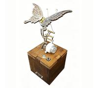Cubertime Mechanical Insect Melody Box, Dynamic Winged Metal Sculpture, Steampunk Desktop Art Decor, Integrated Music Box, Vintage Wooden Base Collectible, Display Ornament Gift