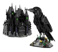 Cubertime Necropolis & The Raven MOC Model Kit - 2629 Pieces Medieval Gothic Fortress with Moving Raven, Detailed Diorama for Adults and Collectors