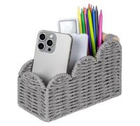 CubesLand Bedside Table Desk Organizer Caddy, Remote Pen&Pencil Holder Cup, Makeup Brush Holder w/Scalloped Perfect for Home, Office Desk, Living Room Table Decor, 3 Slots Grey