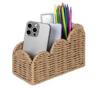 CubesLand Bedside Table Desk Organizer Caddy, Remote Pen&Pencil Holder Cup, Makeup Brush Holder w/Scalloped Perfect for Home, Office Desk, Living Room Table Decor, 3 Slots Neutral