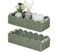 CubesLand Scalloped Decor Basket for Living Room, Home, Bathroom, 2SAME SIZE Paper Rope Basket, Toilet Storage Baskets for Over Toilet Storage Shelf, Cozy Woven Basket Both Storage&Decor, Green