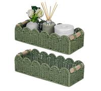 CubesLand Scalloped Decor Basket for Living Room, Home, Bathroom, 2SAME SIZE Paper Rope Basket, Toilet Storage Baskets for Over Toilet Storage Shelf, Cozy Woven Basket Both Storage&Decor, Green