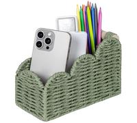 CubesLand Scalloped TV Remote Control Holder Bedside Candy Organizer, Office Desk Storage Organizer Accessories, Pen Pencil Cup, Makeup Brush Holder, Fits Farmhouse Rustic Decor, Earth Friendly, Green