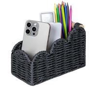 CubesLand Scalloped TV Remote Control Holder Bedside Organizer, Office Desk Caddy Storage Organizer Accessories, Pen Pencil Cup, Makeup Brush Holder, Fits Farmhouse Rustic Decor, Earth Friendly, Black
