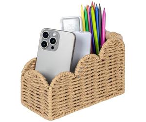CubesLand Scalloped TV Remote Control Holder Bedside Organizer, Office Desk Caddy Storage Organizer Accessories, Pen Pencil Cup, Makeup Brush Holder, Fits Farmhouse Rustic Decor, Earth Friendly, Beige