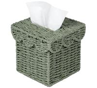 CubesLand Tissue Box Cover, Square Wicker Tissue Box Holder Facial Tissues Boxes w/Scalloped Lid for Bathroom Decor, Living Room Table Decor, Rustic Farmhouse Boho Home Decor, Handwoven, Green
