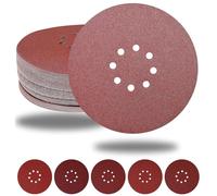 CUBEWAY 225mm Sanding Discs, 50PCS 9 inch 225 mm large Hook and Loop Sanding Discs 8 Holes Round Sandpaper Sheet for Grinding Giraffe, Drywall Sander, Long Neck Sander, 10XP40/60/80/120/240 Grit