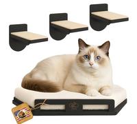 CUBHUG Cat Wall Shelves - Comfortable and Strong - Cat Shelves for Wall Large Cats Set 3 Steps + Corner Bed - Natural Wood - cat Furniture for Indoor Cats (Black)