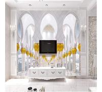 Cubic Art Golden Architecture Pillar Sky 3D Wallpaper Premium Textured Silk Study Dining Living Room Bedroom Sofa TV Wall Easy Install-250cm×170cm