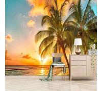 Cubic Beautiful Simple Sea Coconut Grove 3D Wallpaper Easy Install Feature Office Living Room Sofa Bedroom TV Background Wall Decoration-350cm×256cm