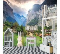 Cubic Cliff Waterfall Meadow House 3D Wallpaper Luxury Home Dining Decor Paste Sofa Living Room The Wall for Bedroom Mural-200cm×140cm