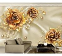 Cubic Golden Flowers Butterflies Pearls 3D Wallpaper Luxury Home Dining Decor Paste Sofa Living Room The Wall for Bedroom Mural-200cm×140cm