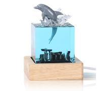 Cubic Ocean Night Light Ornament with Whales, Dolphins, Ancient Cities, Resin Desk Lamp for Home, Shark Night Light, Unique Gifts for Girlfriend, Novelty Lamp for Office and Home (E)