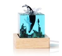 Cubic Ocean Night Light Ornament with Whales, Dolphins, Ancient Cities, Resin Desk Lamp for Home, Shark Night Light, Unique Gifts for Girlfriend, Novelty Lamp for Office and Home (F)