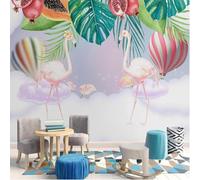 Cubic Plants Green Leaves Flamingos Hot Air Balloons 3D Wallpaper Premium Textured Silk Study Dining Living Room Bedroom Sofa TV Wall Easy Install-200cm×140cm