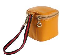 Cubic Premium Leather Coin Purse Earphone Storage Bag, Mini Travel Size Box, Rings & Precious Articles Lipstick Storage Organizer, Mini Pocket Wallet Coin Pouch, Yellow, Vintage