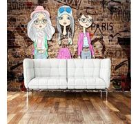 Cubic Retro Nostalgia Art Brick Wall Girl 3D Wallpaper Premium Textured Silk Study Dining Living Room Bedroom Sofa TV Wall Easy Install-150cm×105cm