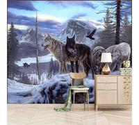 Cubic Snowy Mountains Animals Wolves Woods 3D Wallpaper Easy Install Feature Office Living Room Sofa Bedroom TV Background Wall Decoration-250cm×170cm