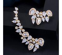 Cubic Zircon 585 Color Long Asymmetrical Ear Climber Clamp Stud Earrings For Women Punk Rock Jewelry