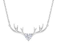 Cubic Zirconia Antler Necklace 925 Sterling Silver with Platinum, 39+4cm Adjustable Chain, Surprise Your Wife, Girlfriend, Mother or Best Friend on Birthdays, Anniversaries, Valentine's Day