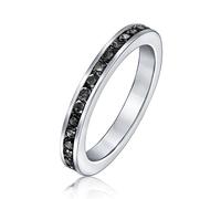 Cubic Zirconia Black Stackable CZ Channel Set Eternity Band Ring Simulated Onyx For Women Teen .925 Sterling Silver