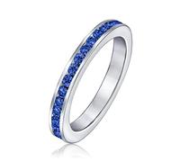 Cubic Zirconia Blue Stackable CZ Channel Set Eternity Band Ring Simulated Sapphire For Women Teen .925 Sterling Silver