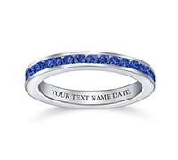 Cubic Zirconia Blue Stackable CZ Channel Set Eternity Band Ring Simulated Sapphire For Women Teen .925 Sterling Silver