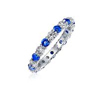 Cubic Zirconia Blue White Alternating Stackable CZ Eternity Ring Simulated Sapphire Sterling Silver February Month