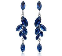 Cubic Zirconia Bridal Earrings - Sterling Silver Marquise Crystal Zircon Rhinestone CZ Cluster Floral Leaf Dangle Drop Earrings for Women Girls Wedding Party Prom Bride Bridesmaids Jewelry