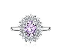 Cubic Zirconia Bridal Halo Rings Oval Cut CZ Engagement Wedding Band for Women 925 Sterling Silver Created Ruby Red Gemstone Emerald Topaz Pink Gem Promise Open Adjustable Ring(Pink)
