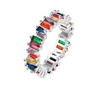 Cubic Zirconia Colorful Rainbow Ring Multi Color Gemstone Ring Jewelry Women's Thumb Rings (Purple, 8)