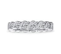 Cubic Zirconia CZ Band Stackable Wave Set Eternity Anniversary Wedding Band Ring For Women .925 Sterling Silver