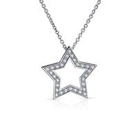 Cubic Zirconia CZ Celestial Patriotic American USA Open Rock Star Pendant Necklace For Women Teen .925 Sterling Silver