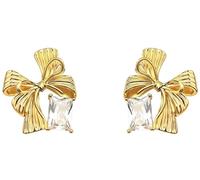 Cubic Zirconia Earrings, 18K Gold Plated Bow Shaped Square Zircon Copper Ear Studs, Elegant Sweet Jewelry, Gift for Mom/Girlfriend/Sisters