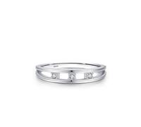Cubic Zirconia Engagement Rings for Women, Anillo de Matrimonio Silver Double Line with Three Stones with Round Shape White Cubic Zirconia Sterling Silver Size L 1/2