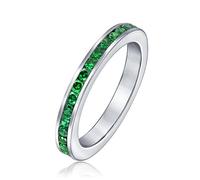 Cubic Zirconia Green Stackable CZ Channel Set Eternity Band Ring Simulated Emerald For Women For Teen Sterling Silver