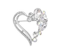 Cubic Zirconia Heart Brooches Lapel Pins for Women Girls Fashion Rhinestone Love Brooch for Dresses Suit Hat Bag Accessories Promise Wedding Party Ceremony Banquet Jewelry, 1.6 X 1.6 Inches, Metal, no