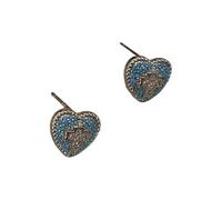 Cubic Zirconia Heart Crosses Studs Earrings with Blue, A
