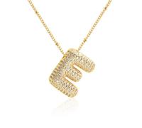 Cubic Zirconia Letter E Pendant Necklace Bubble Alphabet Necklace Women Girls Initial Chain Necklace