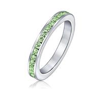Cubic Zirconia Lime Green Stackable CZ Channel Set Eternity Band Ring Simulated Peridot For Women .925 Sterling Silver