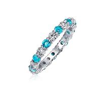 Cubic Zirconia London Blue White Alternating Stackable CZ Eternity Ring Simulated Topaz .925 Sterling Silver March Month