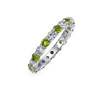 Cubic Zirconia Love Green White Alternating Stackable CZ Eternity Ring Simulated Peridot .925 Sterling Silver August