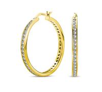 Cubic Zirconia Pave CZ Large Statement Big Hoops Earring For Women Yellow Gold Plated .925 Sterling Silver 1.5 Inch Diameter