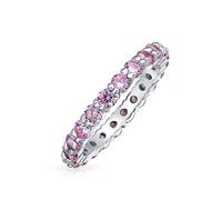 Cubic Zirconia Pink CZ Band Stackable Eternity Anniversary Wedding Band Ring For Women For Teen .925 Sterling Silver
