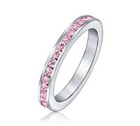 Cubic Zirconia Pink Stackable CZ Channel Set Eternity Band Ring Simulated Tourmaline For Women Teen .925 Sterling Silver