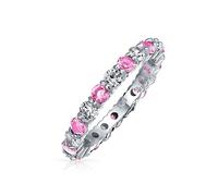 Cubic Zirconia Pink White Alternating Stackable CZ Eternity Ring For Women For Teen Simulated Topaz Sterling Silver