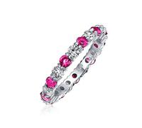 Cubic Zirconia Pink White Alternating Stackable CZ Eternity Ring For Women Simulated Topaz .925 Sterling Silver October