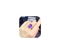Cubic Zirconia Purple Diamond Moissanite Love Rings for Women, 925 Silver Adjustable Oval Chunky Bands Rhinestone Jewelry for Wedding Engagement Statement Cocktails Big Single Stone Ring